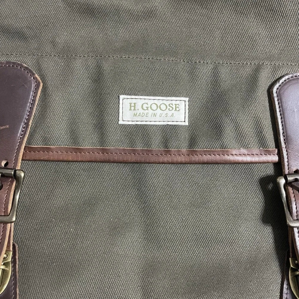H.GOOSE Field Collection Canvas Leather Buffalo Plaid Lined Messenger Bag